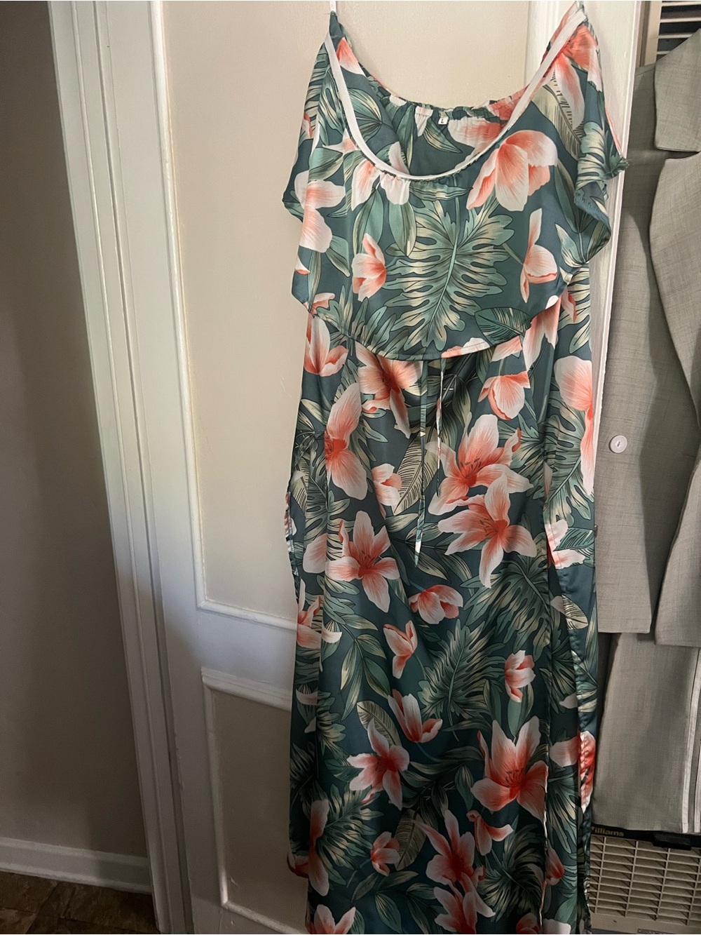 Tropical Floral Maxi Dress in Teal & Coral
